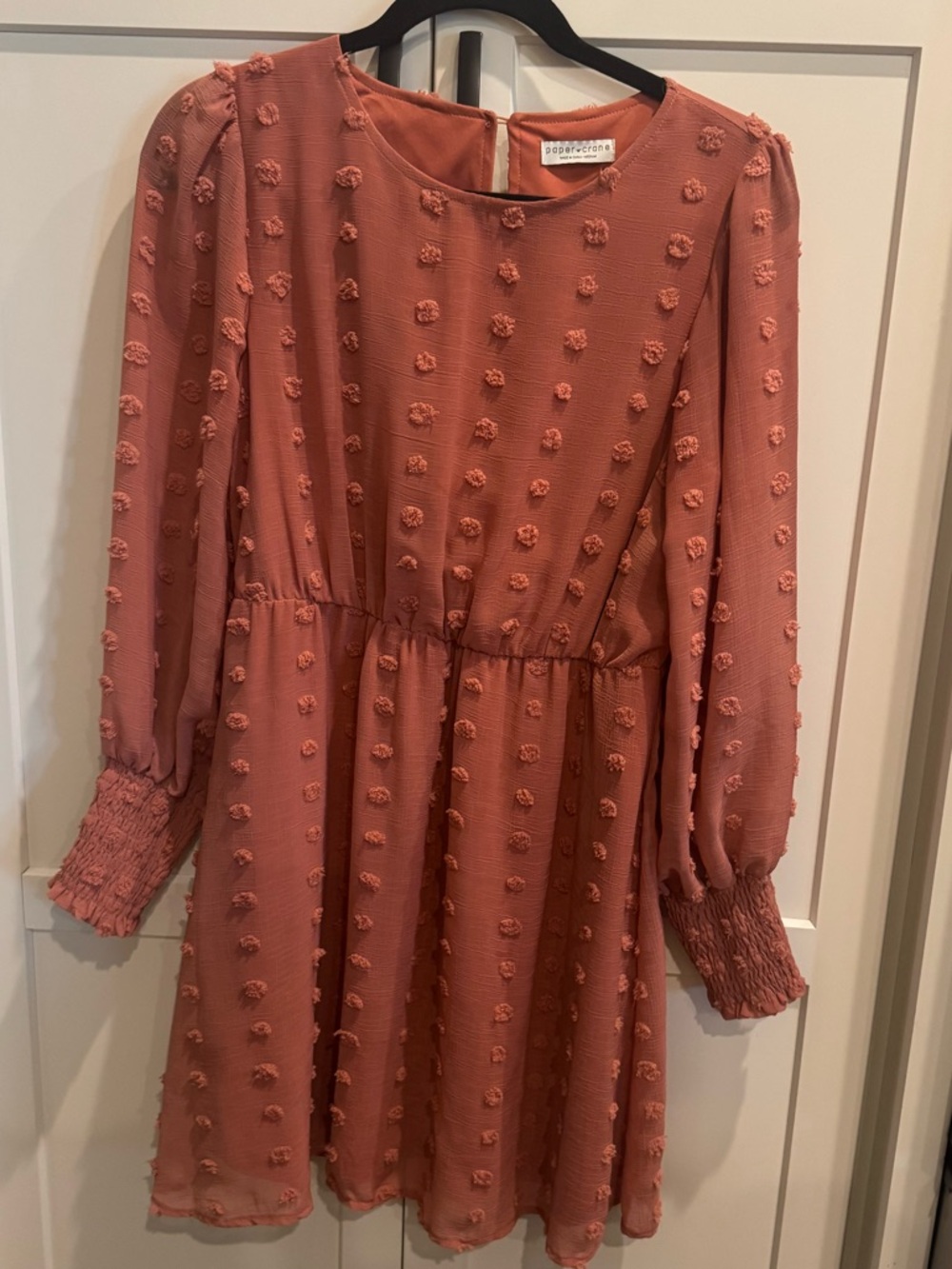 Paper Crane Textured Dot Babydoll Dress in Coral